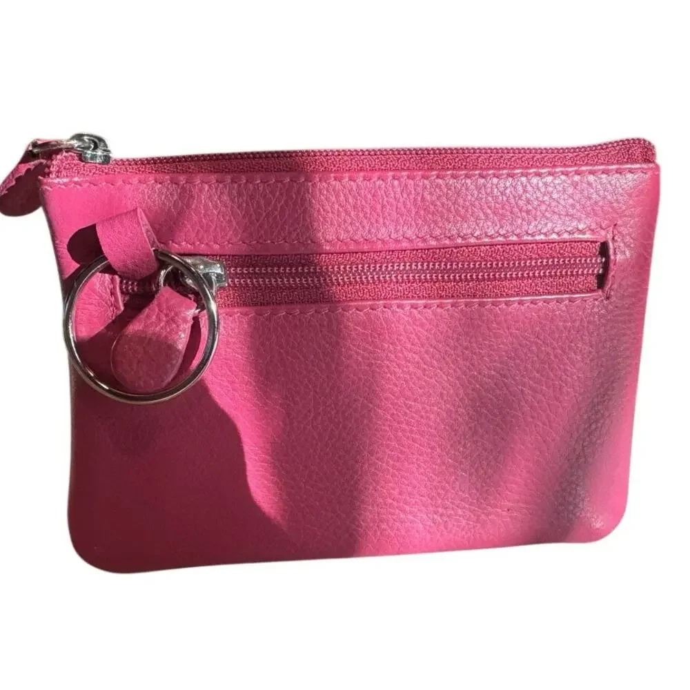 Leather Coin Holder Pouch with Key Ring in Barbiecore Pink, New without Tag